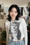 Beyaz Baby Cat Gotik Y2K Uzun Kollu Crop