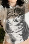 Beyaz Baby Cat Kısa Kollu Crop