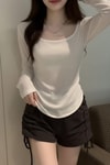Beyaz Basic Uzun Kollu Crop
