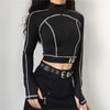 Beyaz Dikiş Detaylı Sure Siyah Fermuarlı Uzun Kollu Crop