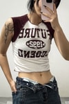 Beyaz Future Kahverengi Raglan Y2K Kısa Kollu Crop