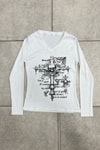 Beyaz Gotik Cross Skull Y2K Uzun Kollu Crop