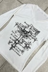Beyaz Gotik Cross Skull Y2K Uzun Kollu Crop