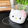 Beyaz Hello Kitty Face Zincir Askılı Peluş Çanta 