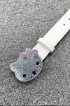 Beyaz Hello Kitty Taşlı Deri Kemer