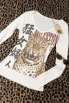 Beyaz Japenese Vintage Leopar Y2K Uzun Kollu Crop
