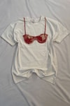 Beyaz Red Bra Baskılı Y2K Kısa Kollu Crop