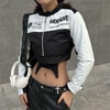 Beyaz Şeritli Siyah Weekeep Biker Crop Ceket
