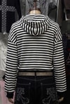 Beyaz Siyah Çizgili Gotik Skull Motifli Y2K Kapüşonlu Sweatshirt