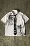 Beyaz Skull Gotik Siyah Kravat Zincir Baskılı Grunge Y2K Unisex Gömlek