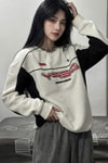 Beyaz YTHUIORO 81 Siyah Ekli Retro Unisex Sweatshirt