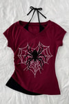 Bordo Heart Gotik Spider Harajuku Ek Askılı Y2K Kısa Kollu Crop