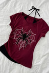 Bordo Heart Gotik Spider Harajuku Ek Askılı Y2K Kısa Kollu Crop