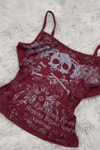 Bordo Skull Ambition Gotik Rose Grunge Y2K Askılı Crop