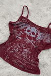 Bordo Skull Ambition Gotik Rose Y2K Askılı Crop