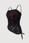 Bordo Transparan Dantelli Desenli Gotik Y2K Askılı Crop