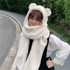 Düz Beyaz Ayı Kulaklı Atkılı Peluş Bere