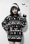 Etnik Siyah Gothic Desenli Oversize Kazak