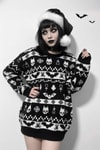 Etnik Siyah Gothic Desenli Oversize Kazak