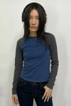 Füme Raglan Kollu Lacivert Basic Y2K Uzun Kollu Crop 