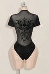 Gotik Skull Butterfly Wings Transparan Kısa Kollu Çıtçıtlı Body
