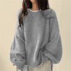 Gri Basic Bol Kol Unisex Oversize Bisiklet Yaka Kazak