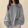 Gri Basic Bol Kol Unisex Oversize Bisiklet Yaka Kazak