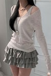 Gri Ek Askılı Madonna Yaka Harajuku Y2K Uzun Kollu Crop