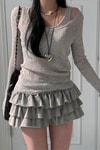 Gri Ek Askılı Madonna Yaka Harajuku Y2K Uzun Kollu Crop