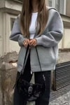 Gri Melanj Kalın Kumaş Y2K Unisex Kapüşonlu Hırka