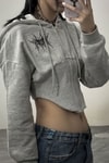 Gri Melanj Korseli Tribal Oval Kesim Y2K Uzun Kollu Crop Hırka