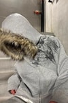 Gri Melanj Kürk Detaylı Skull Motifli Gotik Y2K Kapüşonlu Sweatshirt
