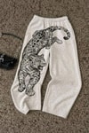 Gri Melanj Leopar Wide Leg Unisex Harajuku Y2K Eşofman