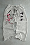 Gri Melanj Sakura Beli Lastikli Streetwear Y2K Unisex Eşofman