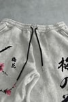 Gri Melanj Sakura Beli Lastikli Streetwear Y2K Unisex Eşofman