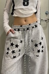 Gri Melanj Stars Ters Cepli Y2K Baggy Eşofman