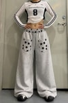 Gri Melanj Stars Ters Cepli Y2K Baggy Eşofman