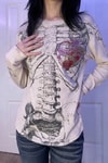 Gri Skeleton Anatomik Red Hearth Gotik Y2K Unisex Sweatshirt