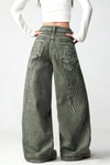 Haki Yıkamalı Melek Kanatlı Harajuku Y2K Unisex Baggy Pantolon
