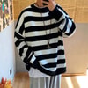 Harajuku Siyah Beyaz Çizgili Oversize Kazak