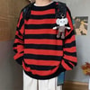 Harajuku Siyah Kırmızı Çizgili Oversize Kazak