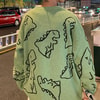 Harajuku Yeşil Dinosarus Oversize Kazak