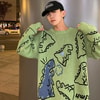 Harajuku Yeşil Dinosarus Oversize Kazak