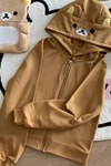 Kahverengi Ayıcık Kapüşonlu Fermuarlı Sweatshirt