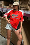Kırmızı Aw Spiky Head Bej Parçalı Şerit Detay Unisex T-Shirt