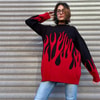 Kırmızı Flame Siyah Oversize Kazak