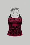 Kırmızı Hedonistic Skull Dantel Detaylı Y2K Askılı Crop