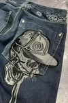 Lacivert Back Side Skull Head Salaş Baggy Kot Pantolon