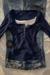 Lacivert Henley Yaka Ekli Grunge Y2K Uzun Kollu Crop