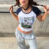 Lacivert Raglan Kollu Back To Nature Gri Melanj Kısa Kollu Crop